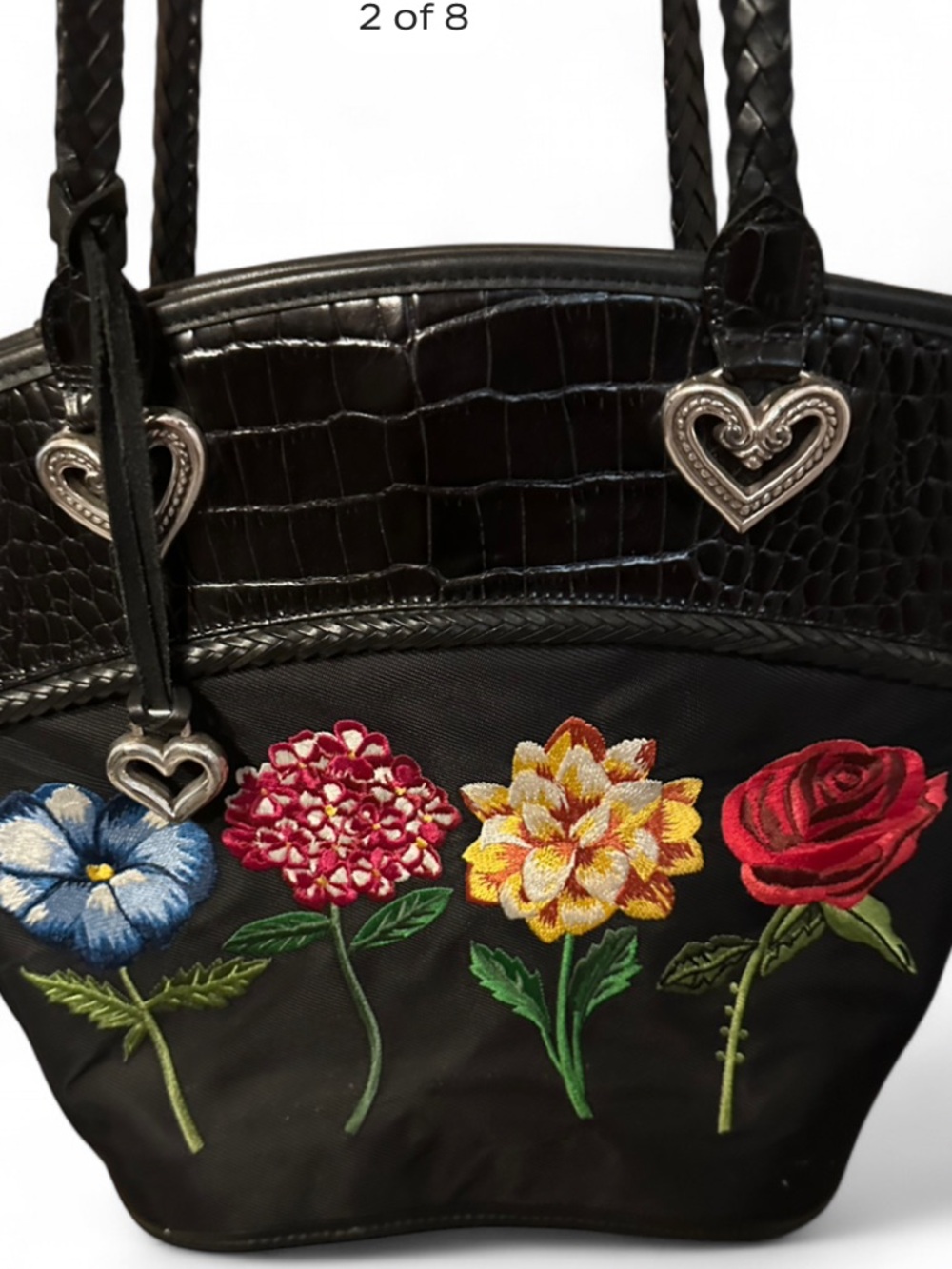 BRIGHTON Collectibles 2000 Numbered Black Floral Embroidered  Bag